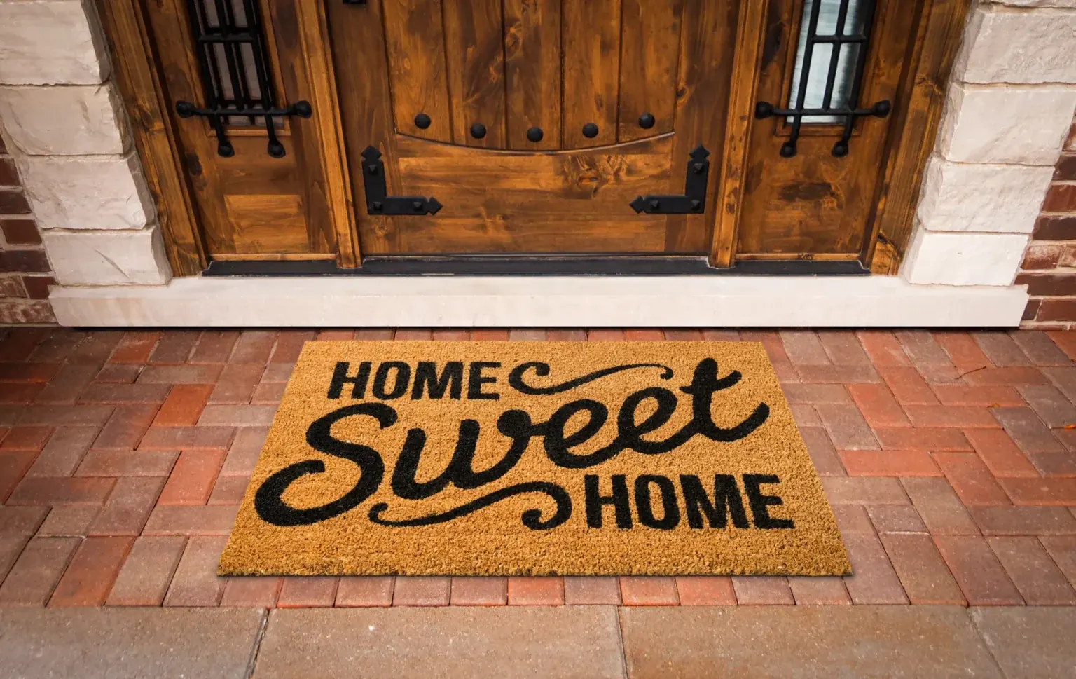 buyer step 08 front door Carved front door with a Home Sweet Home doormat